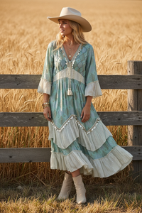 Aztec Ruffled Mint Handkerchief Dress