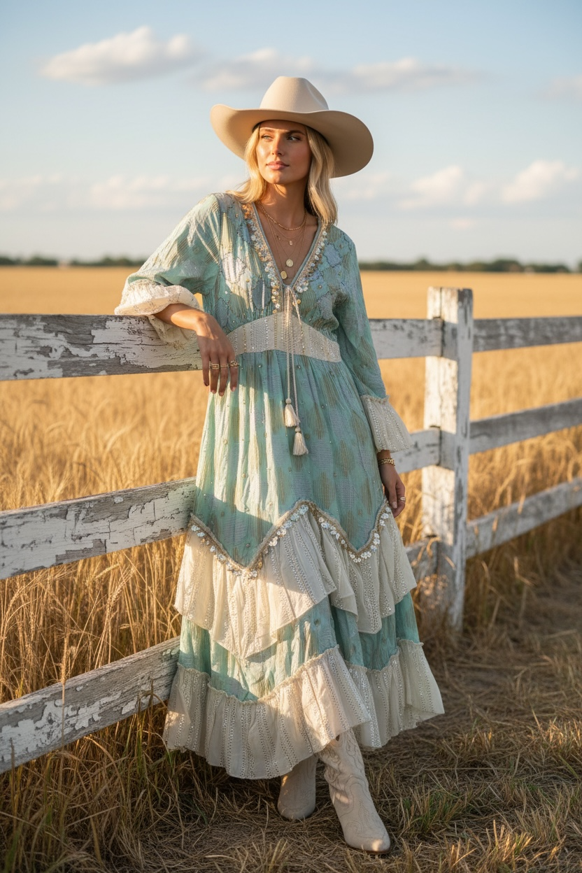 Aztec Ruffled Mint Handkerchief Dress