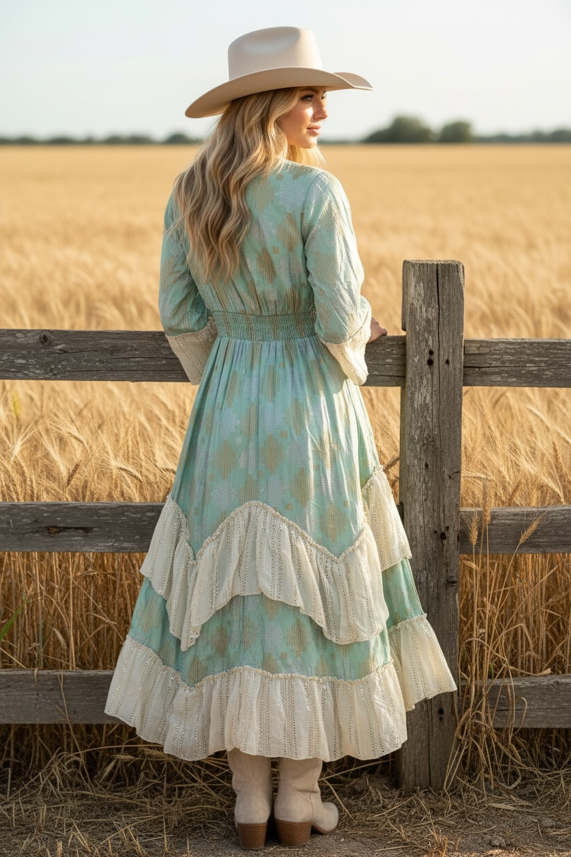 Aztec Ruffled Mint Handkerchief Dress