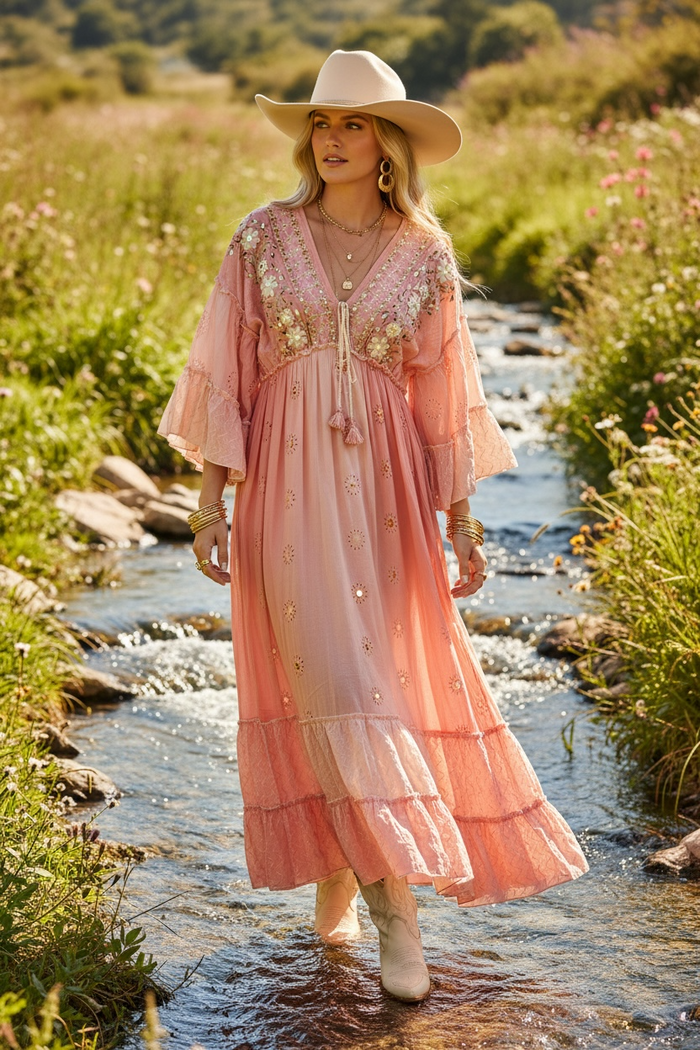Dreamsicle Embroidered Maxi Dress