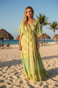 Chartreuse Chiffon Embellished Maxi