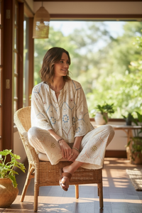 Eyelet Boho Embroidered Pant  + Top Set