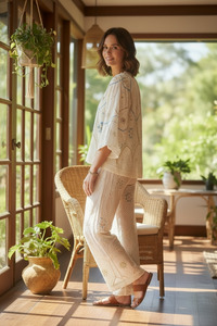 Eyelet Boho Embroidered Pant  + Top Set