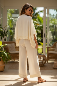 Eyelet Boho Embroidered Pant  + Top Set