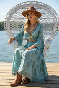 Sky Blue Bohemian Skirt + Top Set