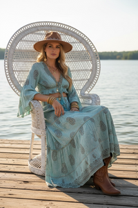 Sky Blue Bohemian Skirt + Top Set