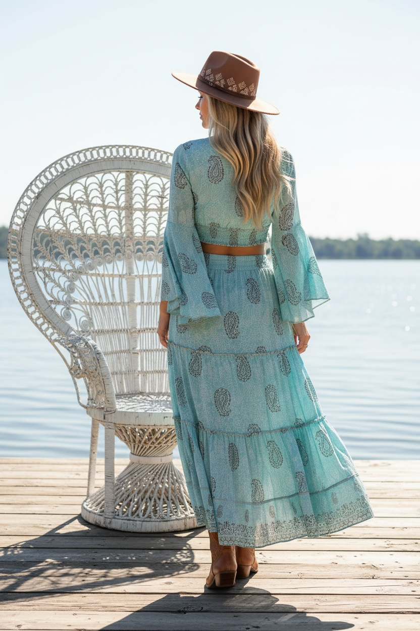 Sky Blue Bohemian Skirt + Top Set