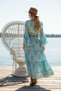 Sky Blue Bohemian Skirt + Top Set