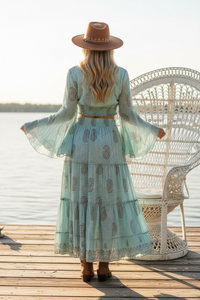 Sky Blue Bohemian Skirt + Top Set