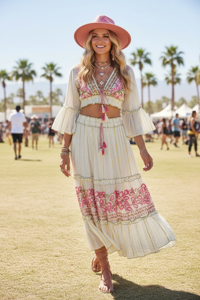 Festival Bohemian Skirt + Top Set - Fuschia