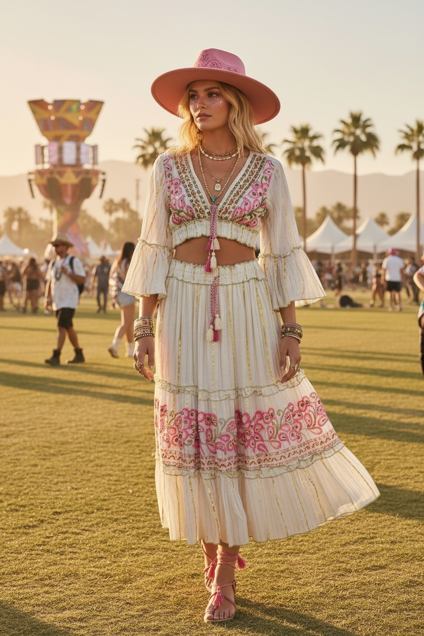 Festival Bohemian Skirt + Top Set - Fuschia