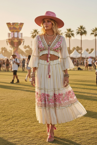 Festival Bohemian Skirt + Top Set - Fuschia