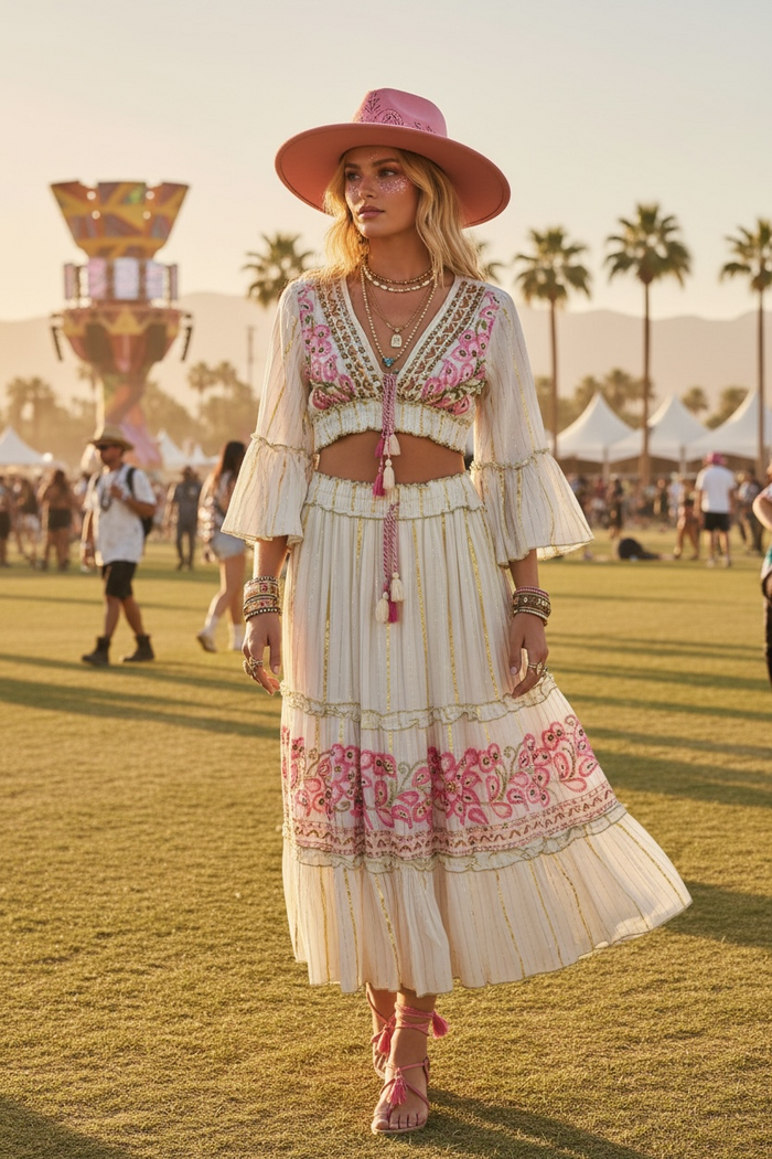 Festival Bohemian Skirt + Top Set - Fuschia