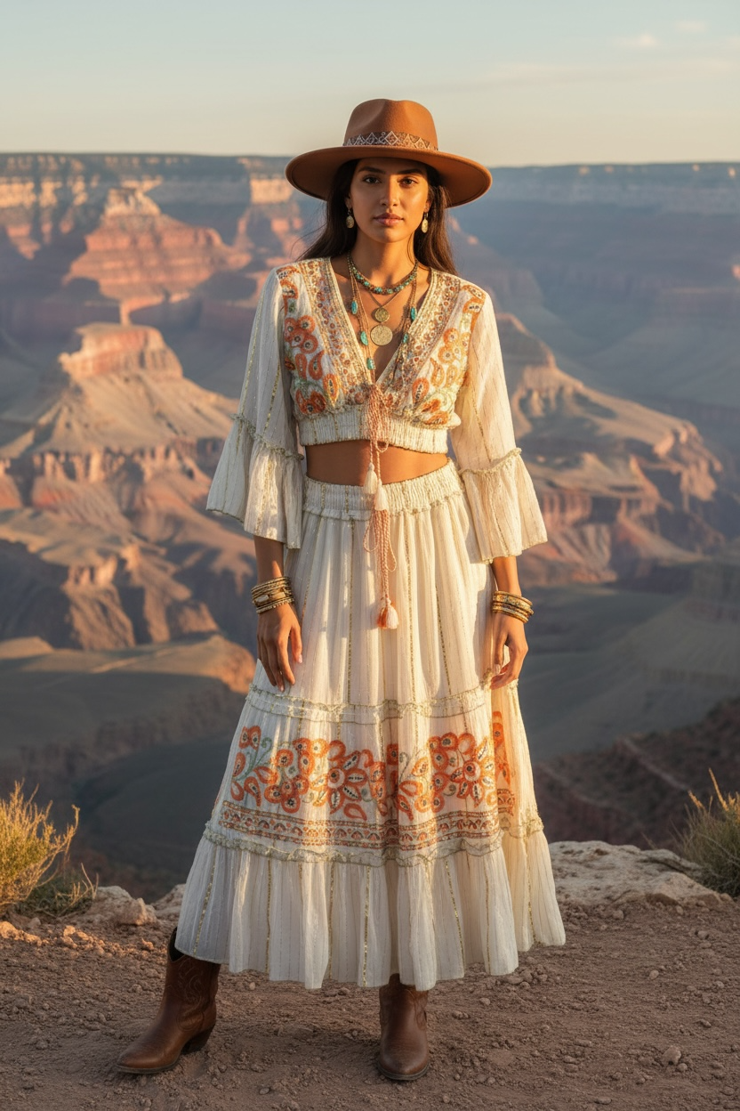 Festival Bohemian Skirt + Top Set - Rust