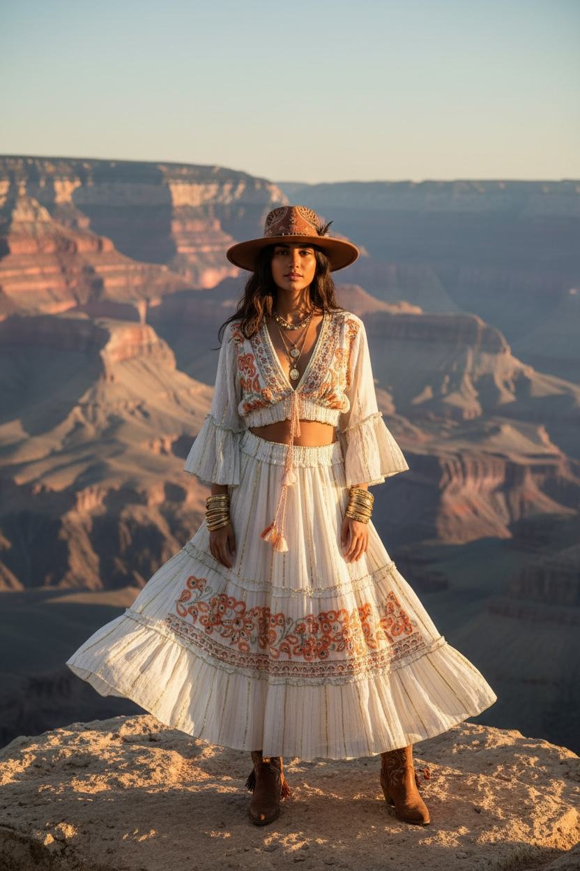 Festival Bohemian Skirt + Top Set - Rust