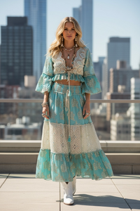 Lace + Shine Bohemian Skirt + Top Set - Azul