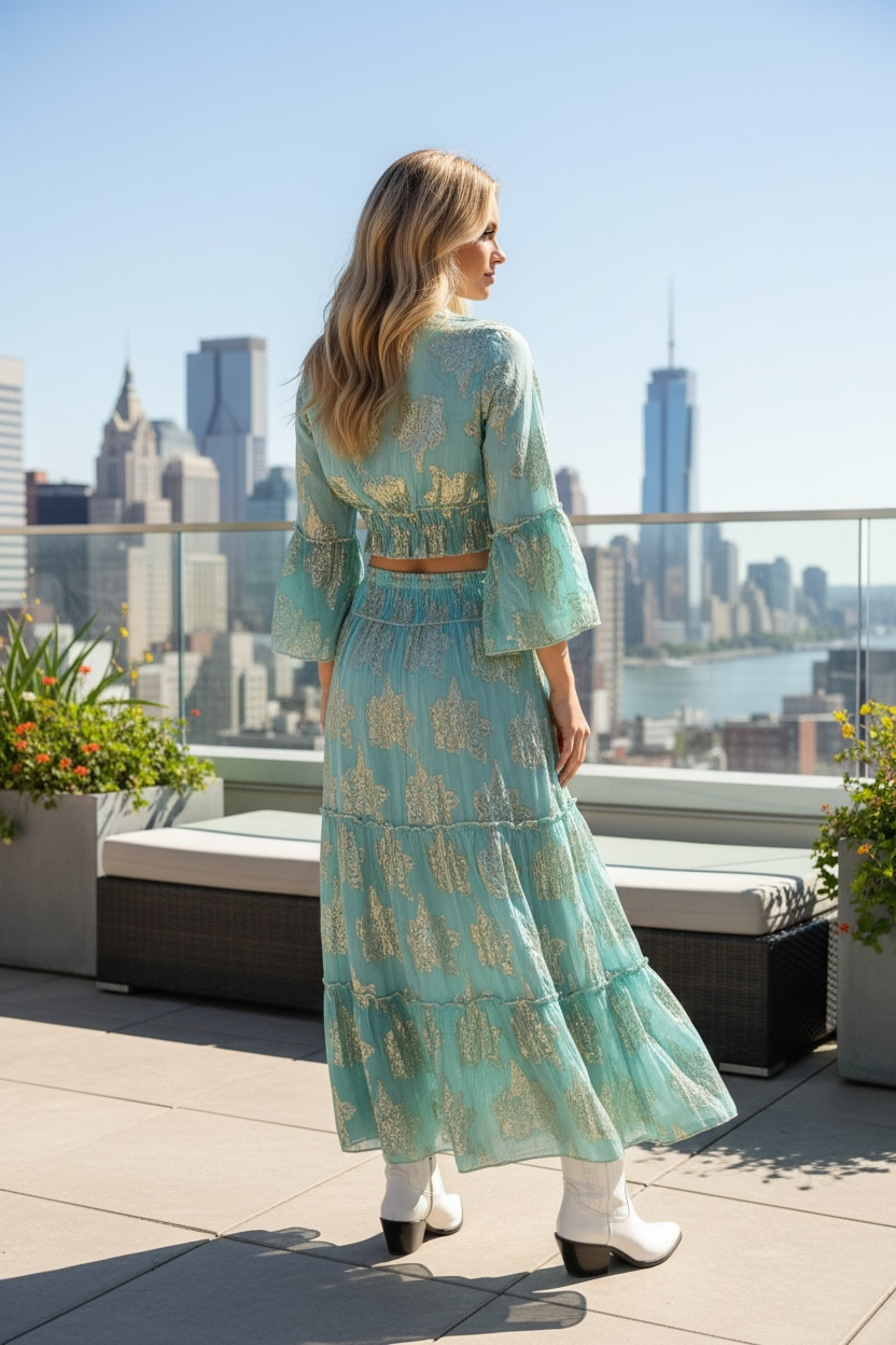 Lace + Shine Bohemian Skirt + Top Set - Azul