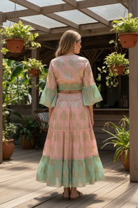 Lace + Shine Bohemian Skirt + Top Set - Pink / Mint