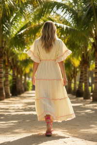 Neon Embroidered Ivory Maxi Dress