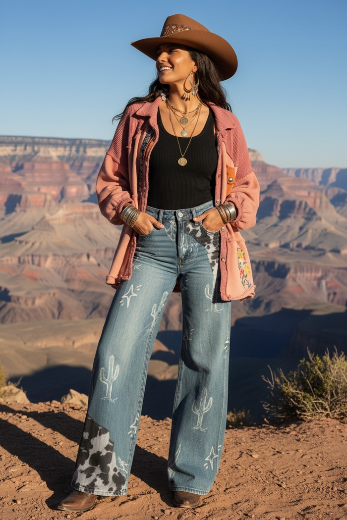 Navajo Patchwork Button Up Sweatshirt