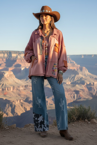 Navajo Patchwork Button Up Sweatshirt