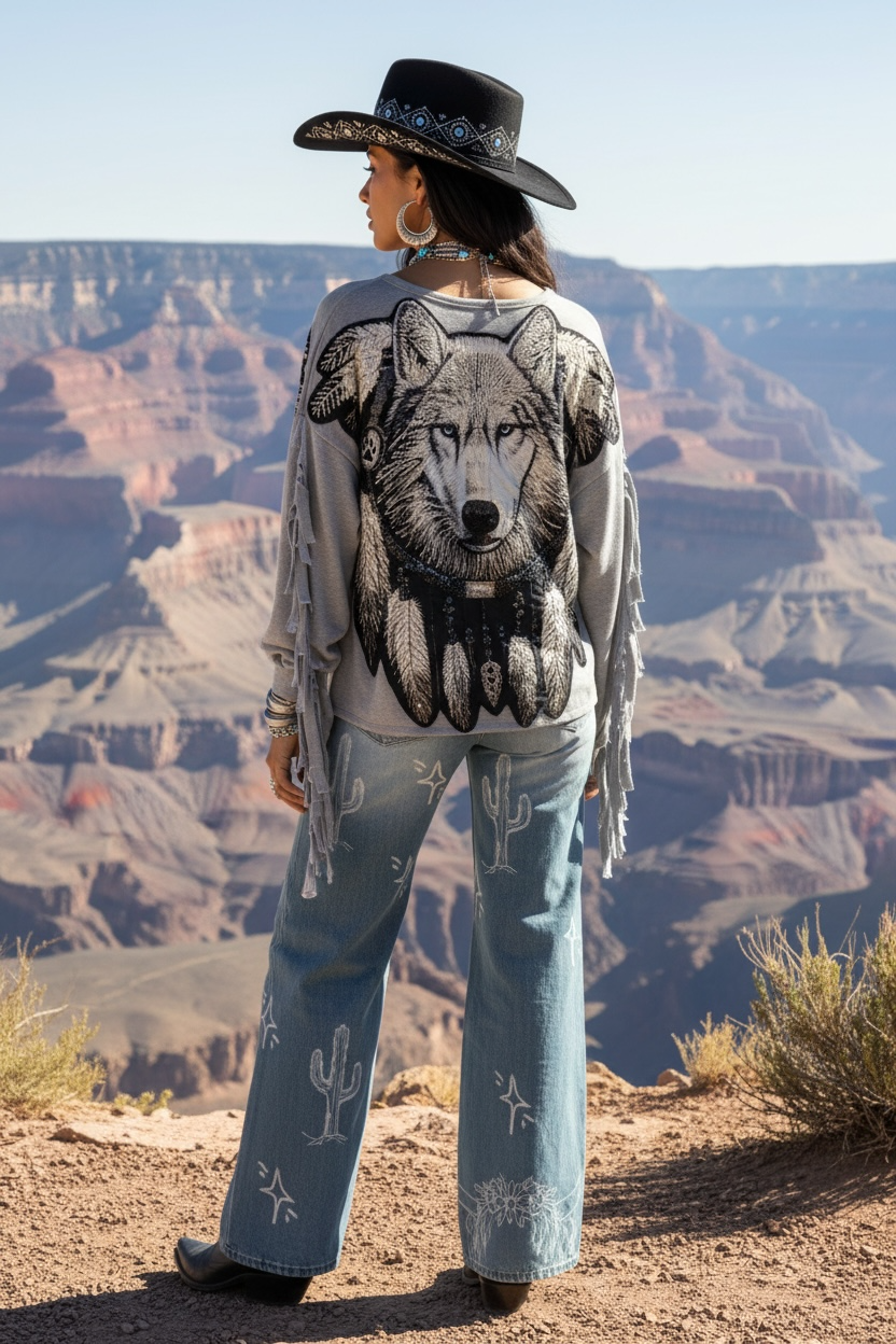 Navajo Fringed Wolf Sweatshirt