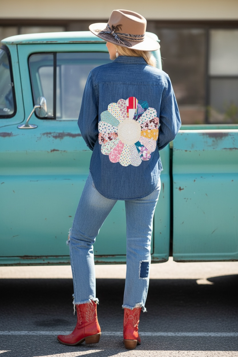 Quilted Denim Western Shirt
