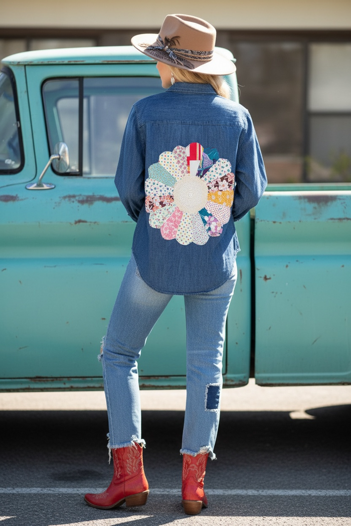 Quilted Denim Western Shirt