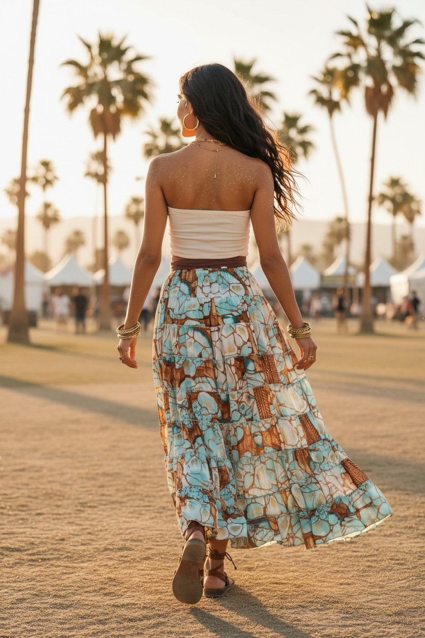 Multi Tiered High Low Hem Tassel Skirt - Desert Blue