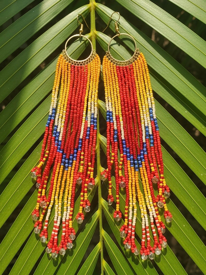 Cascading Beaded Festival Earrings - Reds