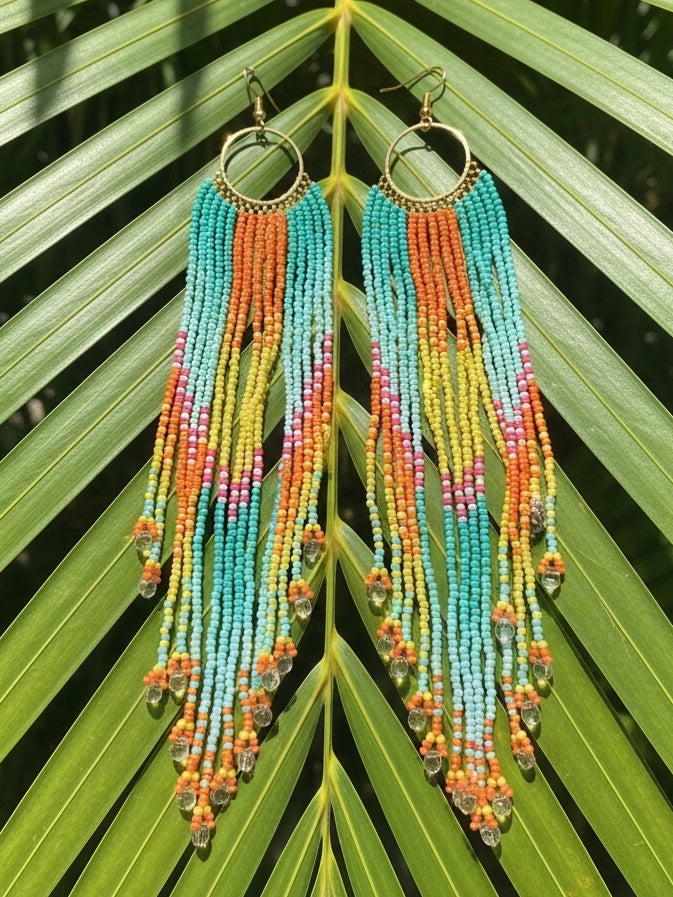 Cascading Beaded Festival Earrings - Bright Multi
