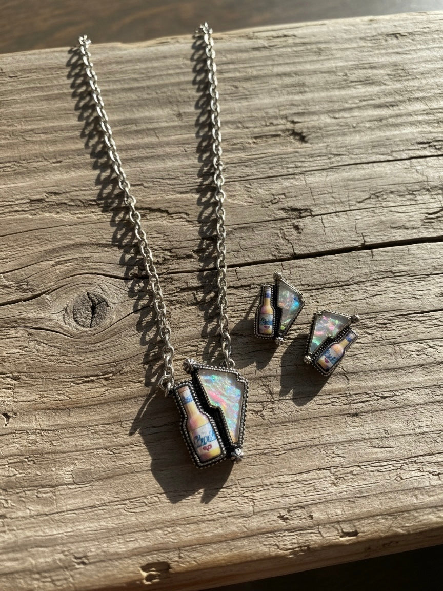 Cool Beer Necklace + Earring Set