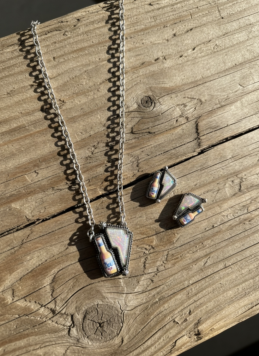 Cool Beer Necklace + Earring Set