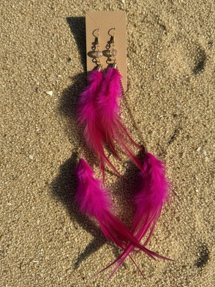 Pink Cascade Feather Earrings