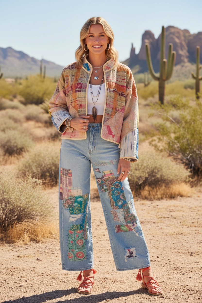 Bohemian Vintage Kantha Reversible Handmade Short Style Jacket - Madison