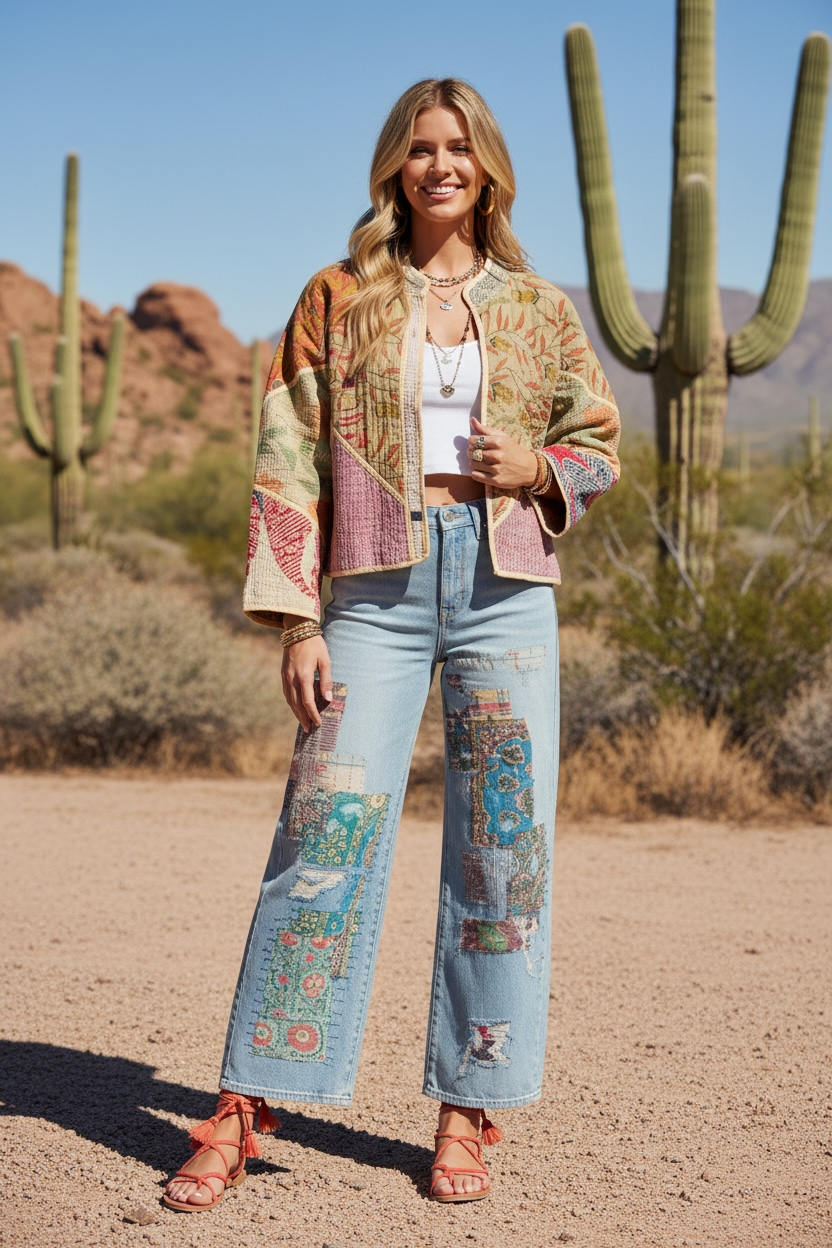 Bohemian Vintage Kantha Reversible Handmade Short Style Jacket - Madison