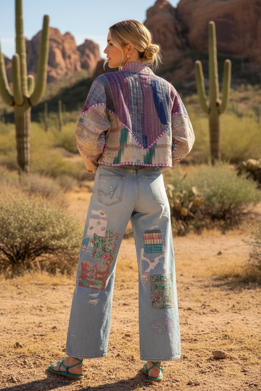 Bohemian Vintage Kantha Reversible Handmade Short Style Jacket - Lotty