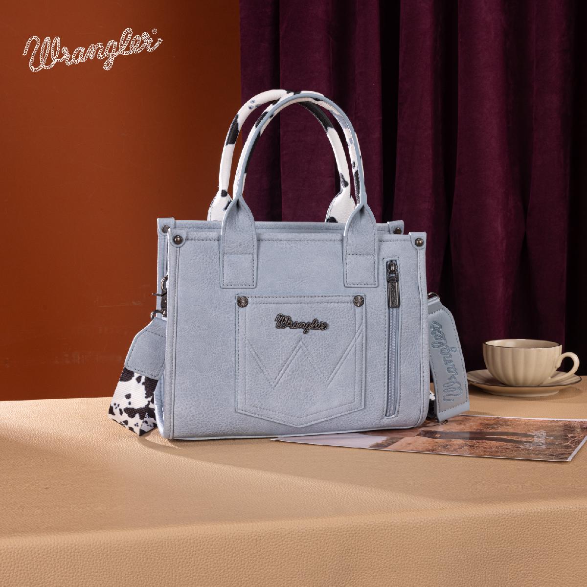 Wrangler Cow Print Concealed Carry Tote/Crossbody - Blue