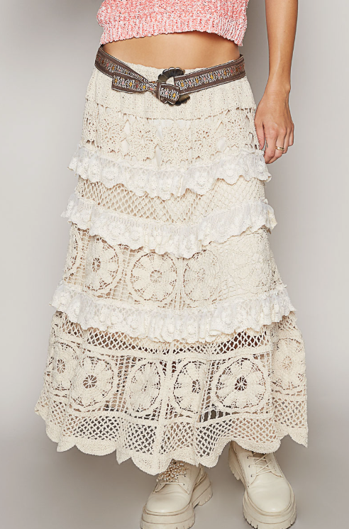 Crochet Tiered Lace Maxi Skirt