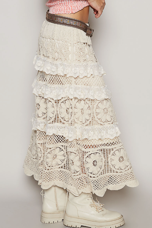 Crochet Tiered Lace Maxi Skirt
