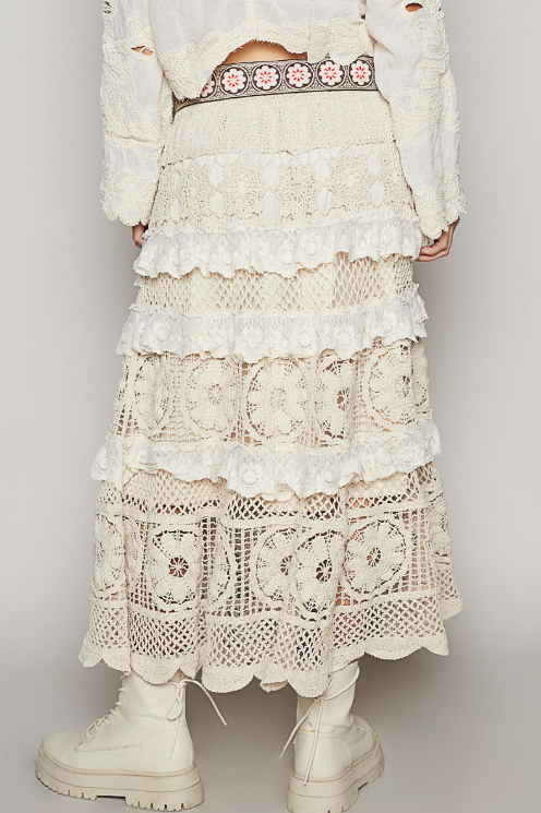 Crochet Tiered Lace Maxi Skirt