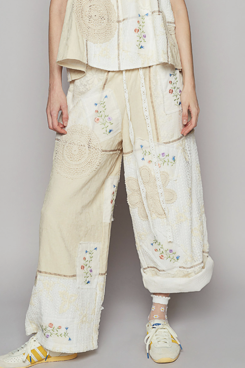 Boho Wide Leg Lace Pant - White