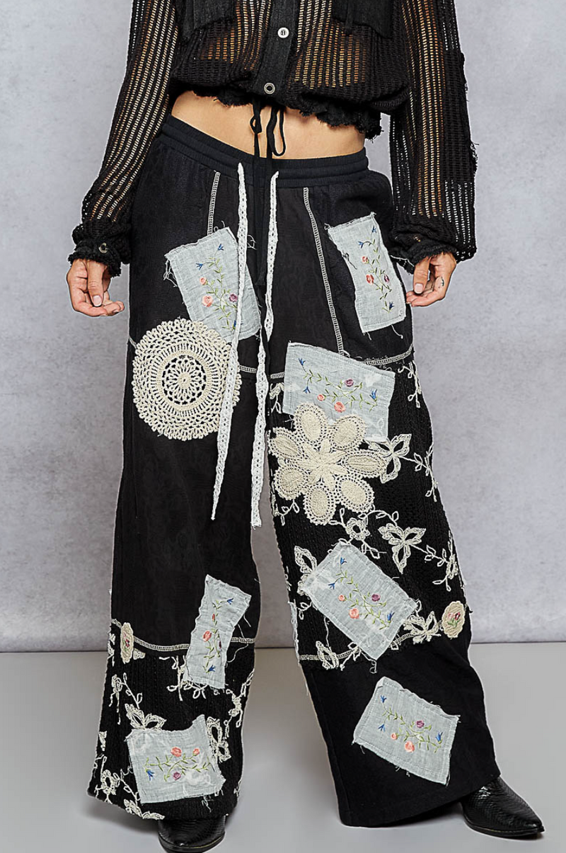 Boho Wide Leg Lace Pant - Black