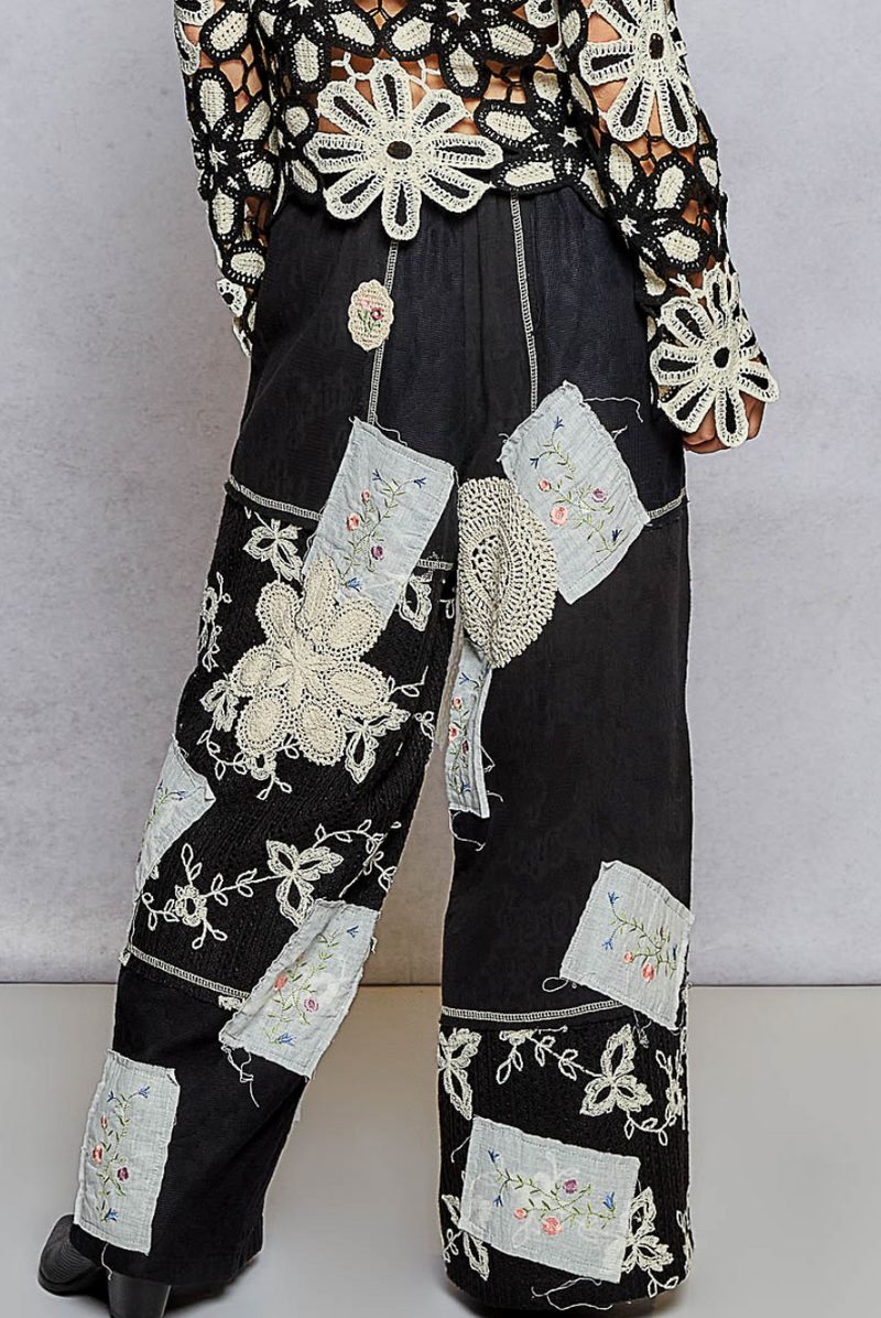 Boho Wide Leg Lace Pant - Black