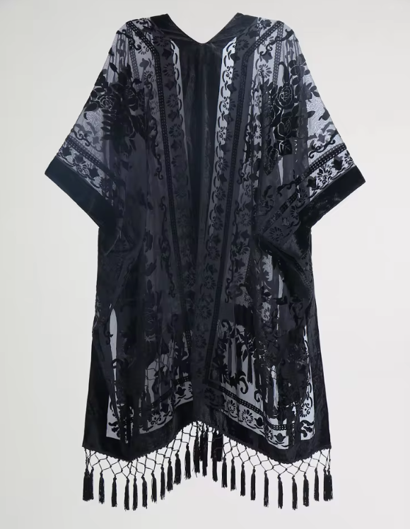 Monarch Burnout Velvet Kimono - Black