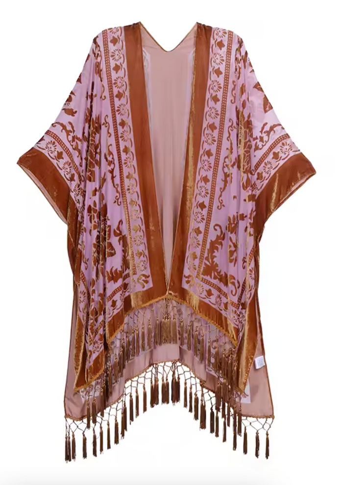 Monarch Burnout Velvet Kimono - Blush/Gold