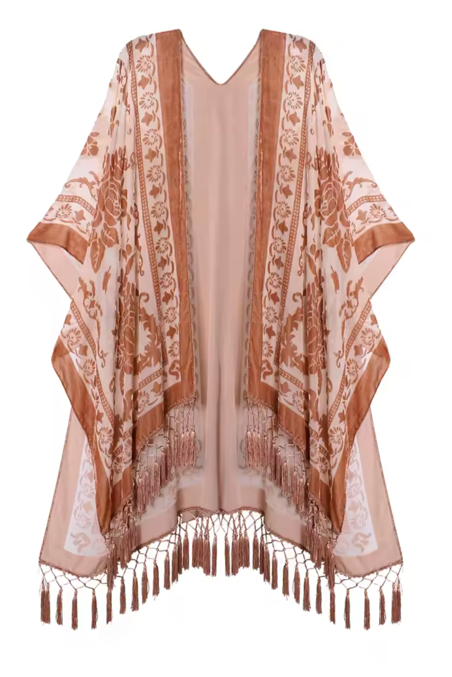 Monarch Burnout Velvet Kimono - Beige