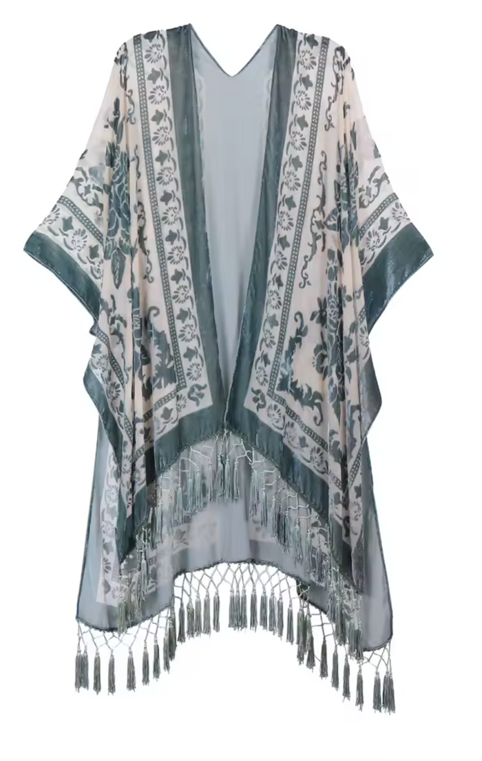 Monarch Burnout Velvet Kimono - Gray