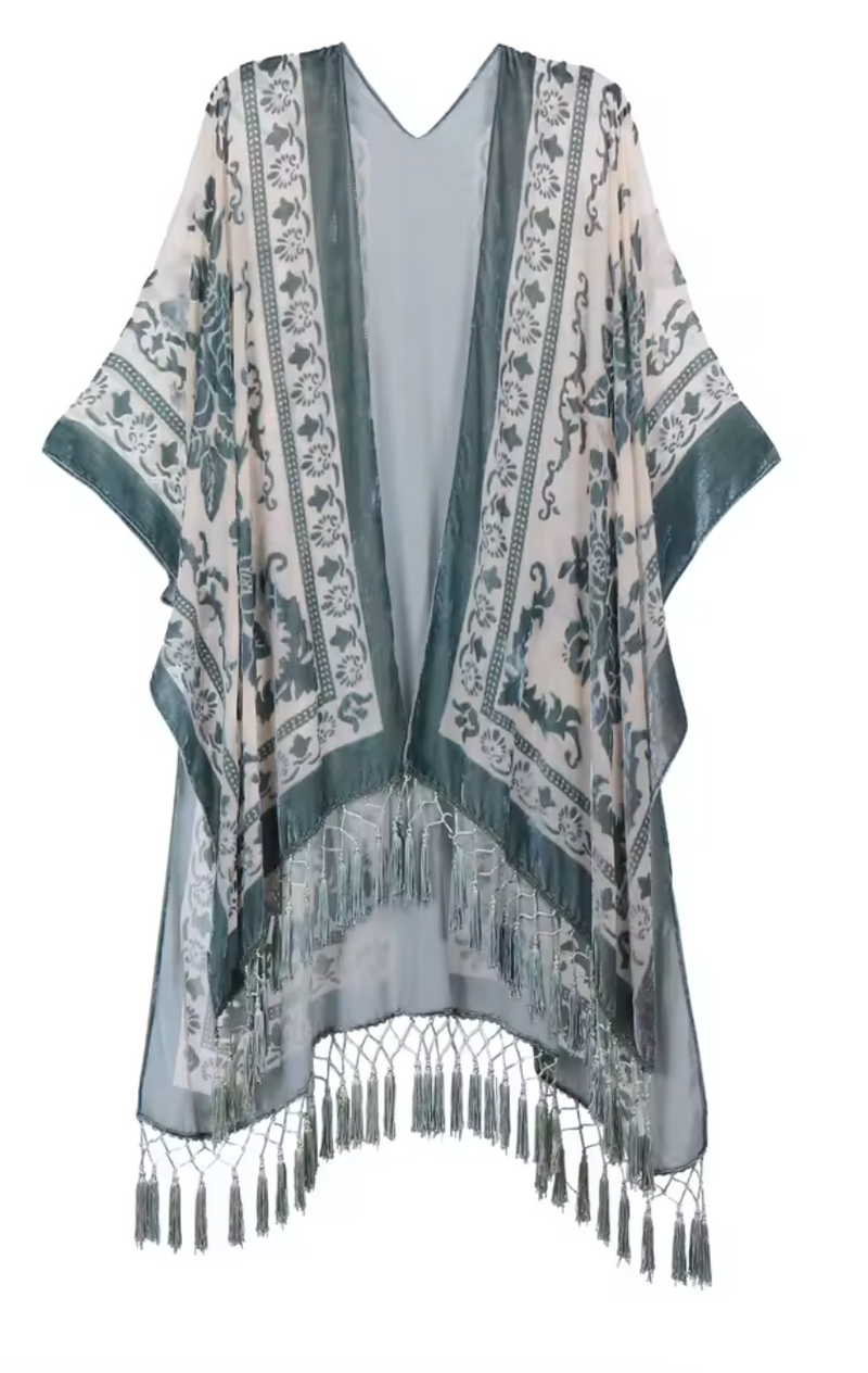 Monarch Burnout Velvet Kimono - Gray