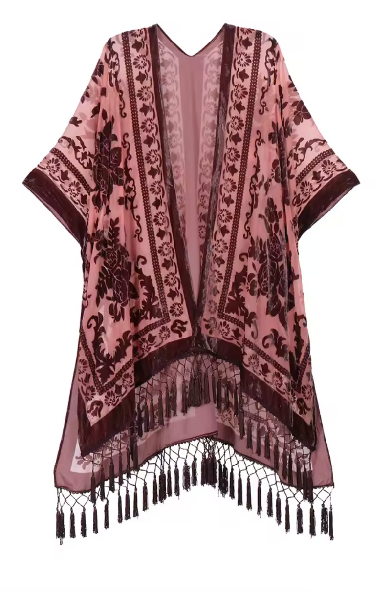 Monarch Burnout Velvet Kimono - Rust